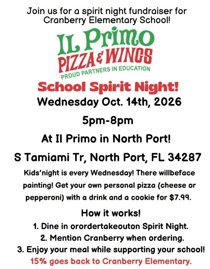 School Spirit Night - Wednesday Oct. 14