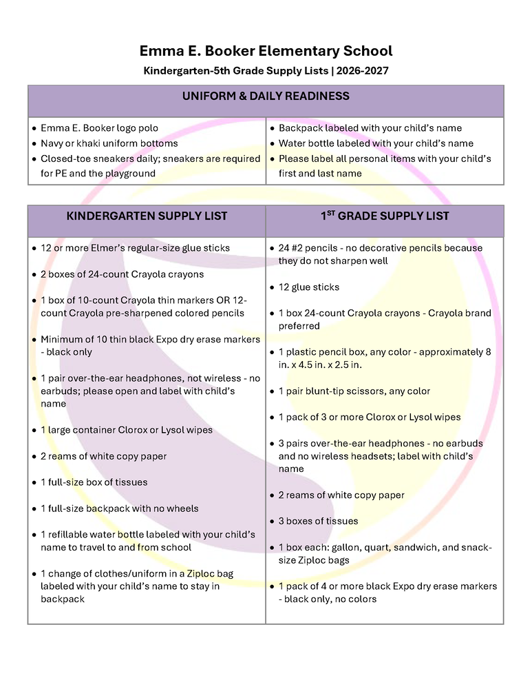 Class Supply Lists 2026-2027