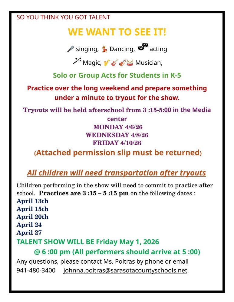 Cranberry Talent Show Information