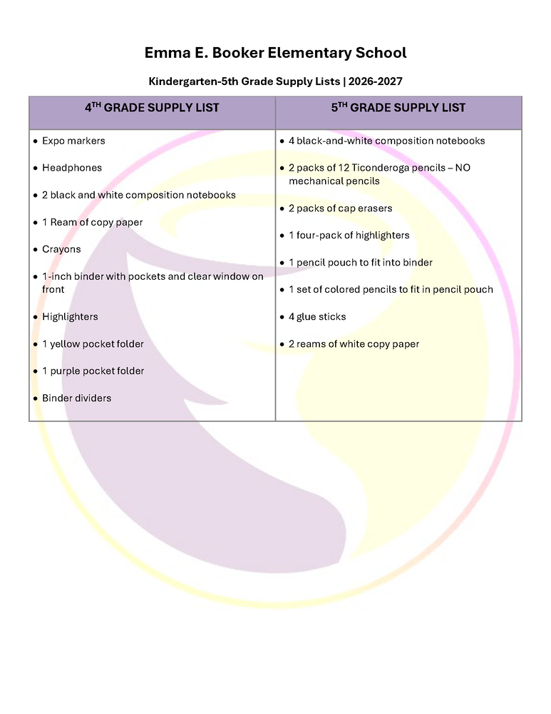 2026-2027 Class Supply Lists
