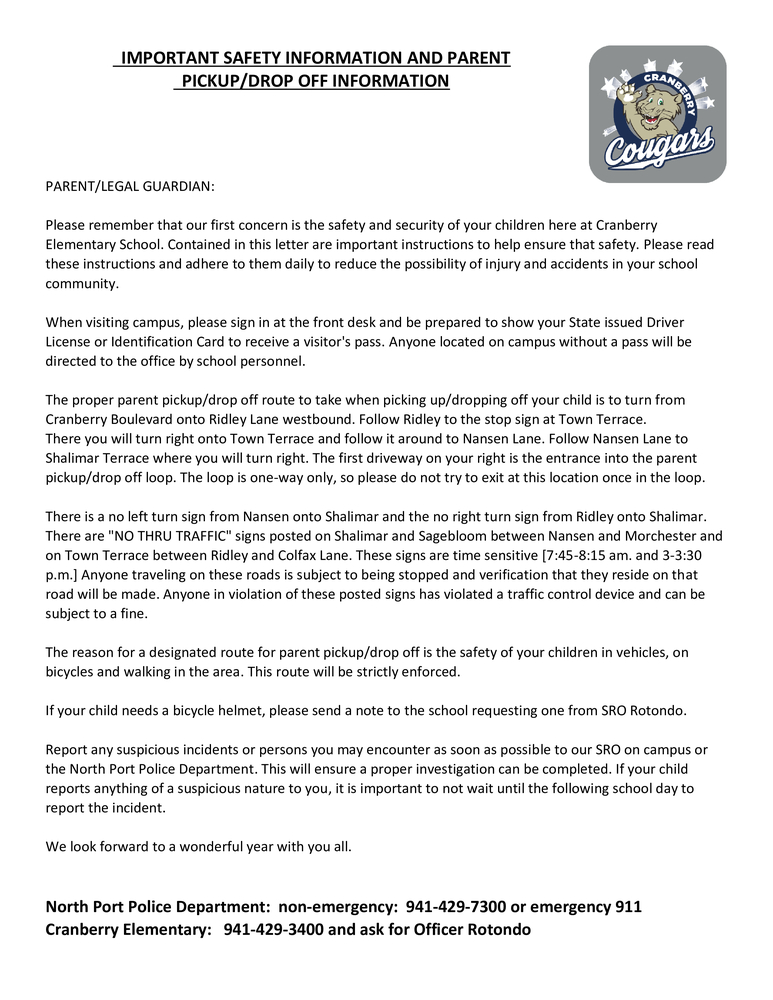 Parent Pickup/Drop-Off Info