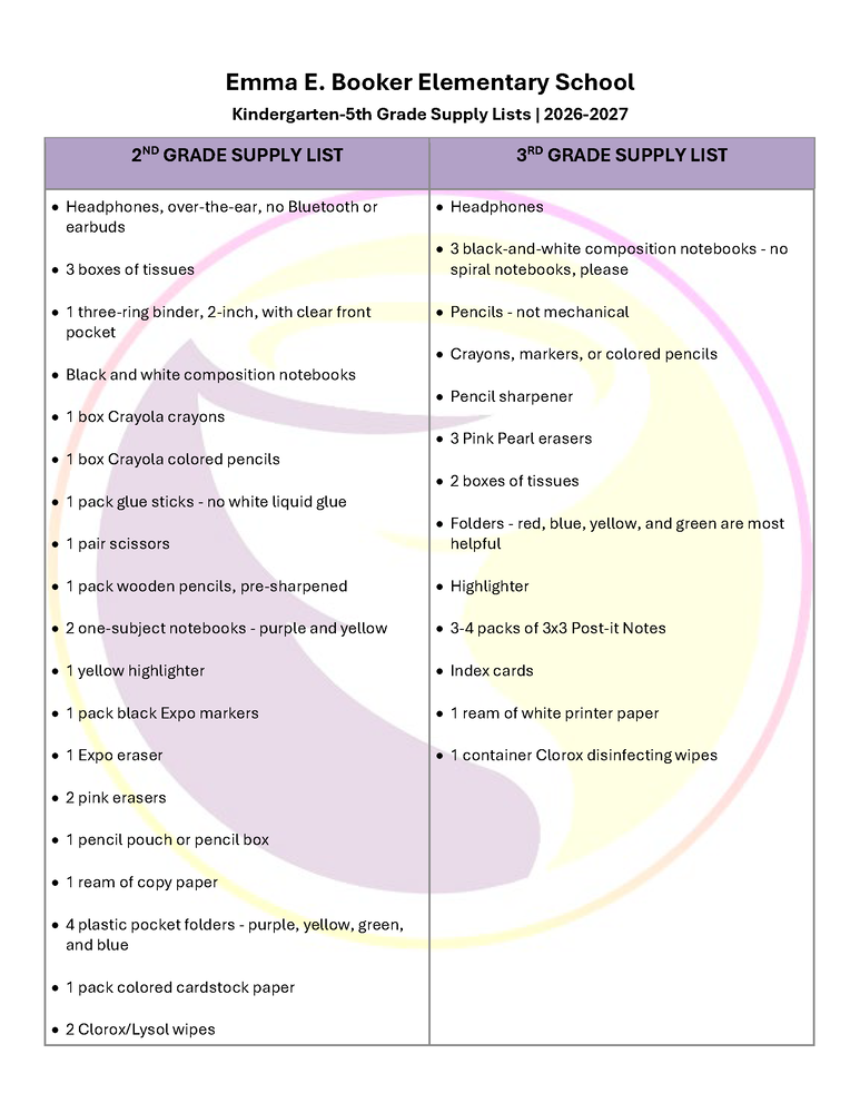 2026-2027 Class Supply Lists