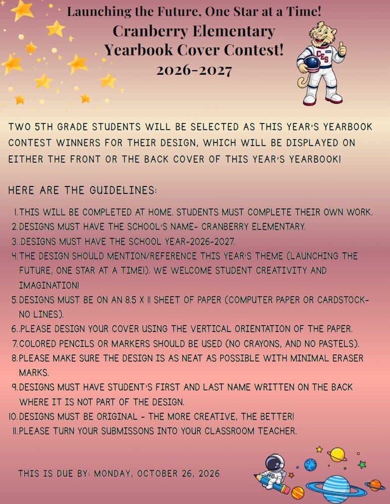 5th Graders - Yearbook Cover Contest!
