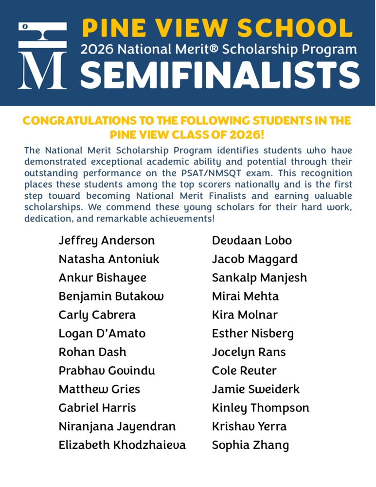 Pine View's National Merit Semifinalists