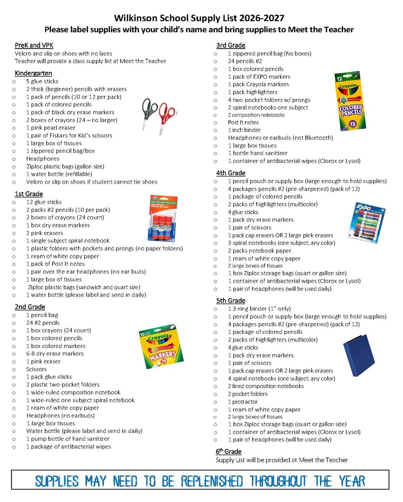 Wilkinson Supply List 2026-2027