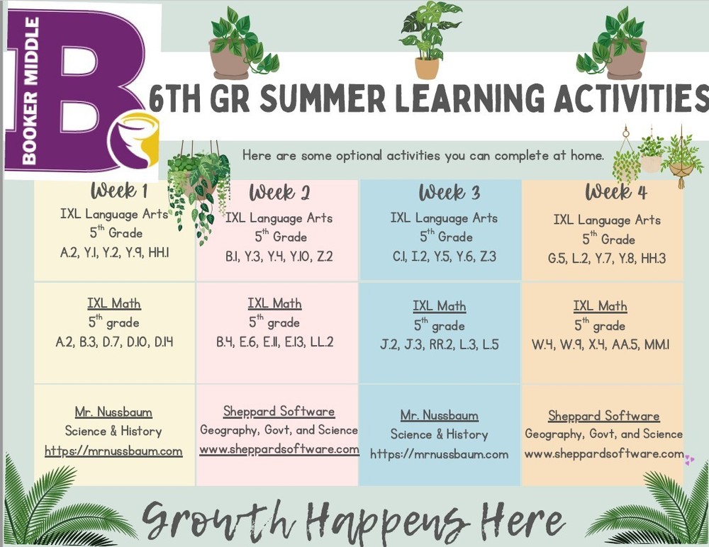 6th Grade Summer Learning!