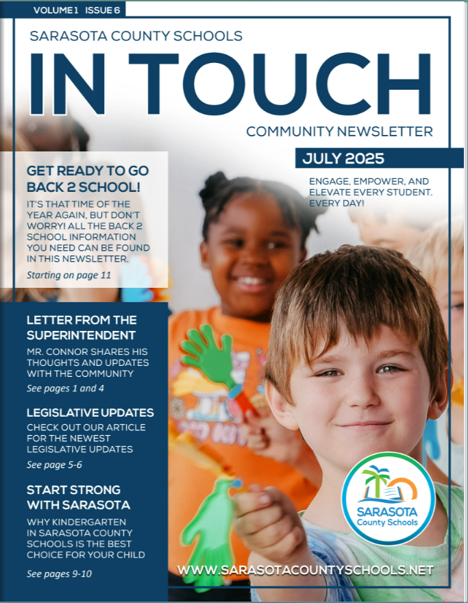 Newsletter cover page listing the different offerings within this issue.