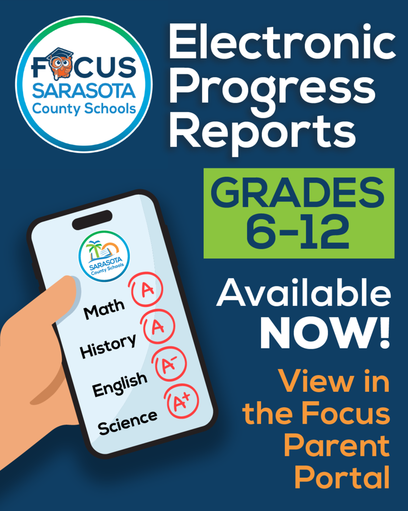 An electronic report shows grades 6-12 with a focus on Math, History, English, and Science. An A is displayed for each.