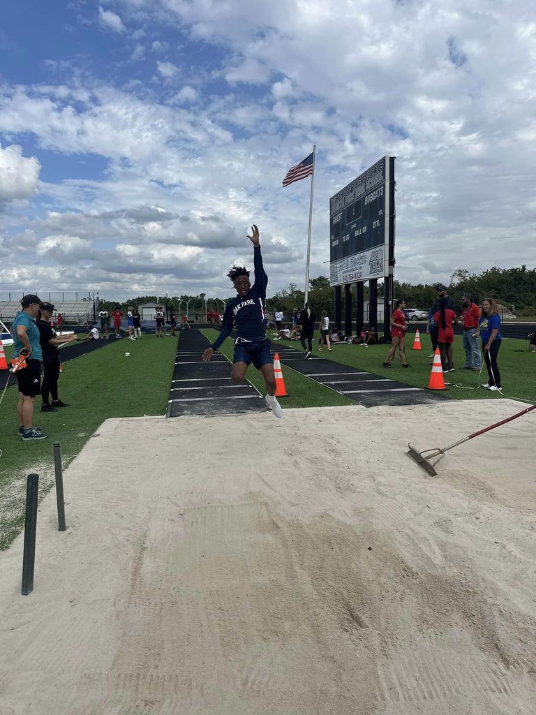 Student long jumping