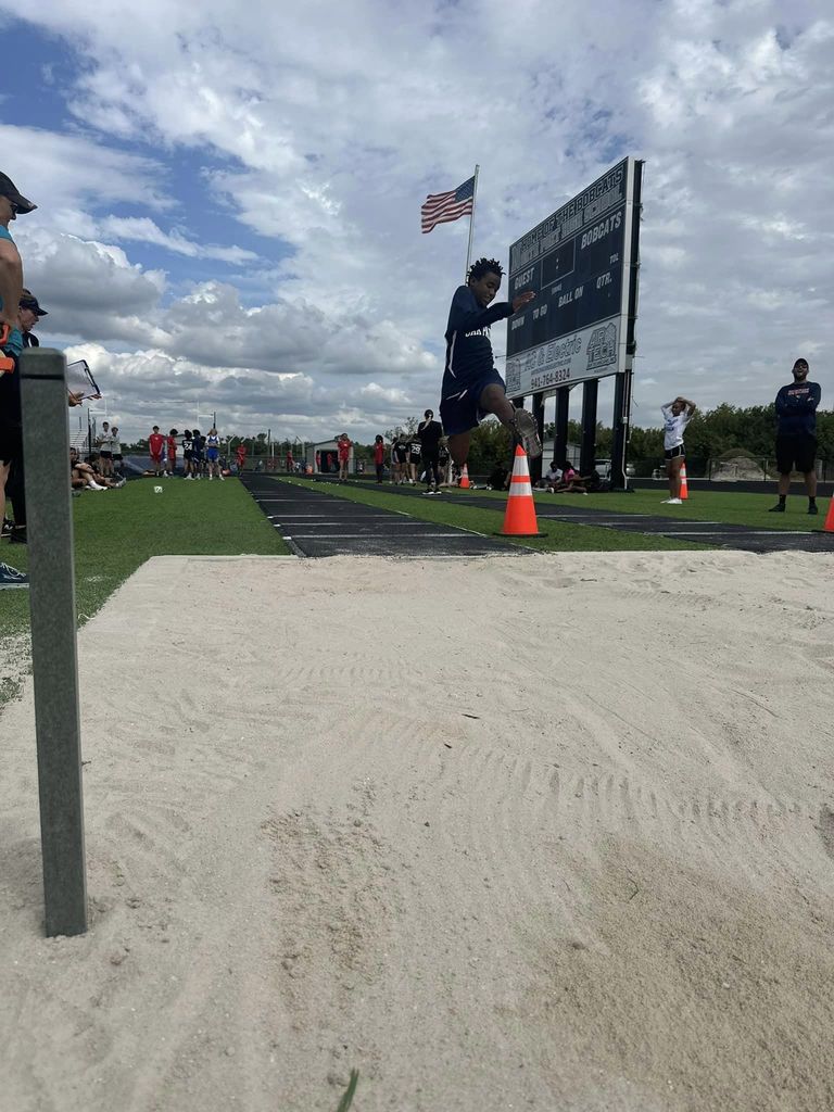 Student long jumping