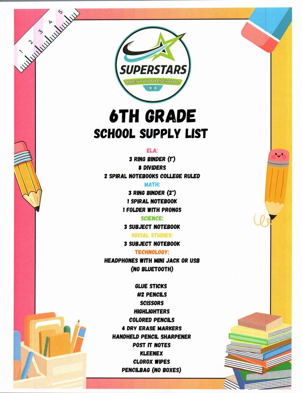 6 School Supply List