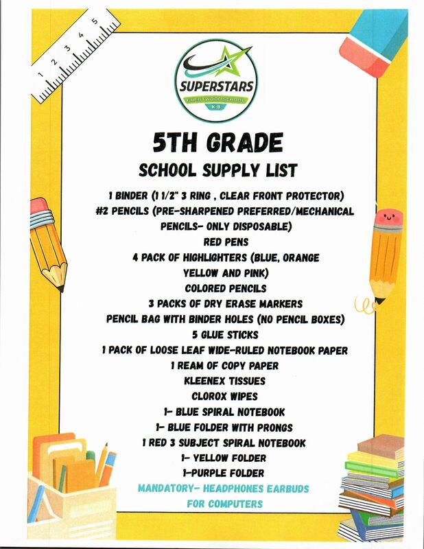 5 School Supply List