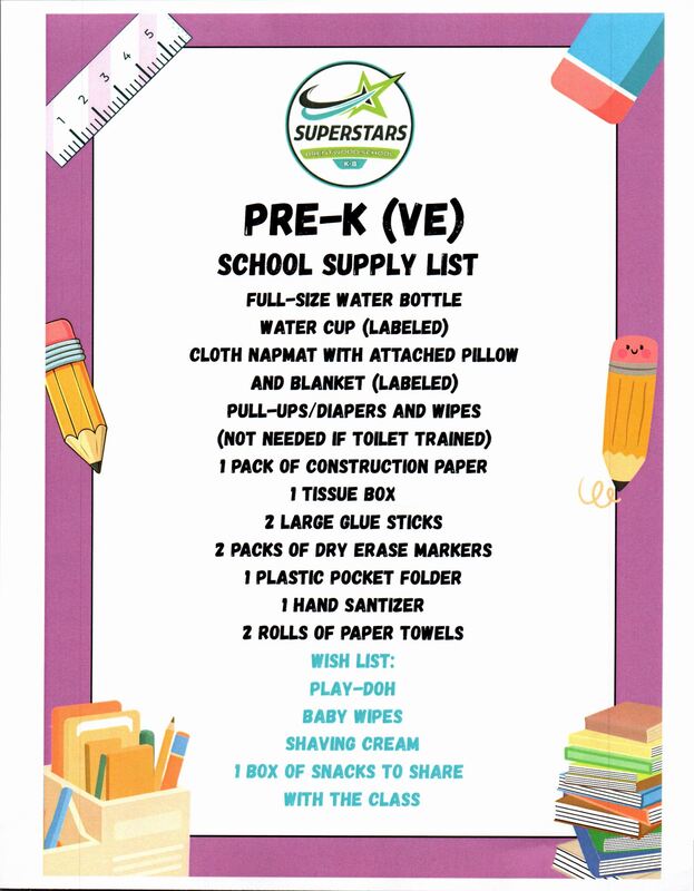 PK School Supply List