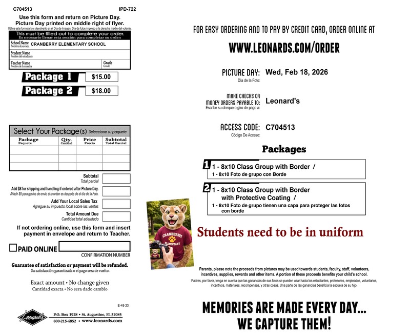 Class Picture Day Feb. 18th