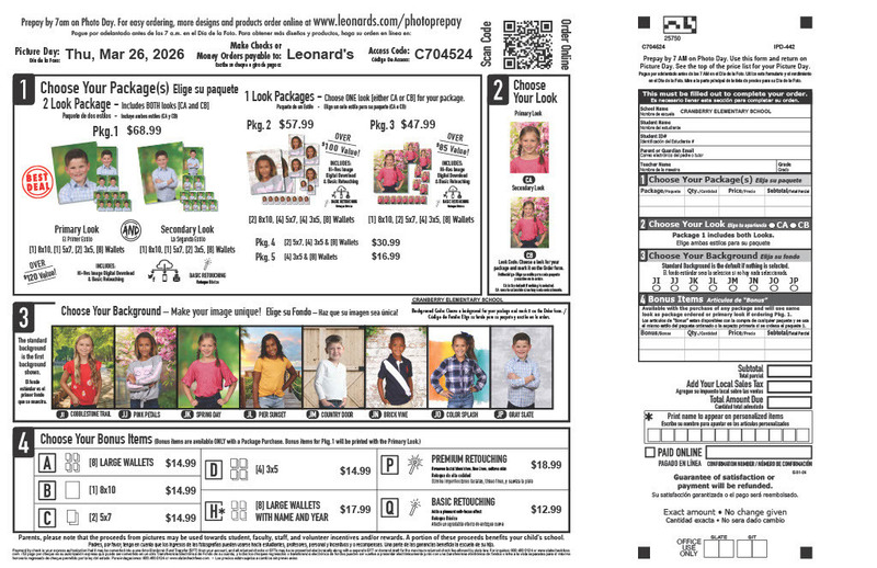 Spring Picture Day - March 26, 2026