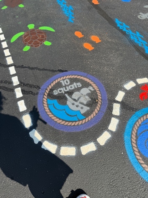 Picture of the pirate path: circle that reads "10 squats"