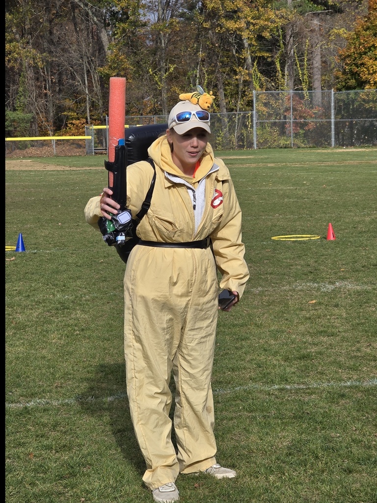 Mrs. Kimball in her Ghostbusters costume.