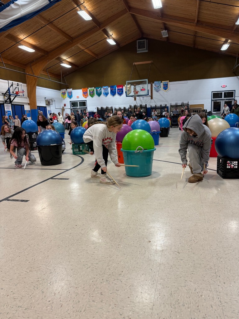 Students playing a Drums Alive routine with Mrs. Bolduc and Mrs. Kimball!