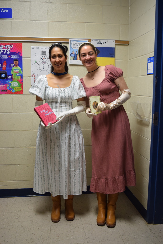 Mrs. Latham as Elizabeth Bennet from Pride and Prejudice and Mrs. MacArthur as an American Girl Doll.