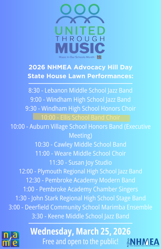 Ellis School Band/Choir will be performing at 10:00AM on 3/25/2026 at the State House!