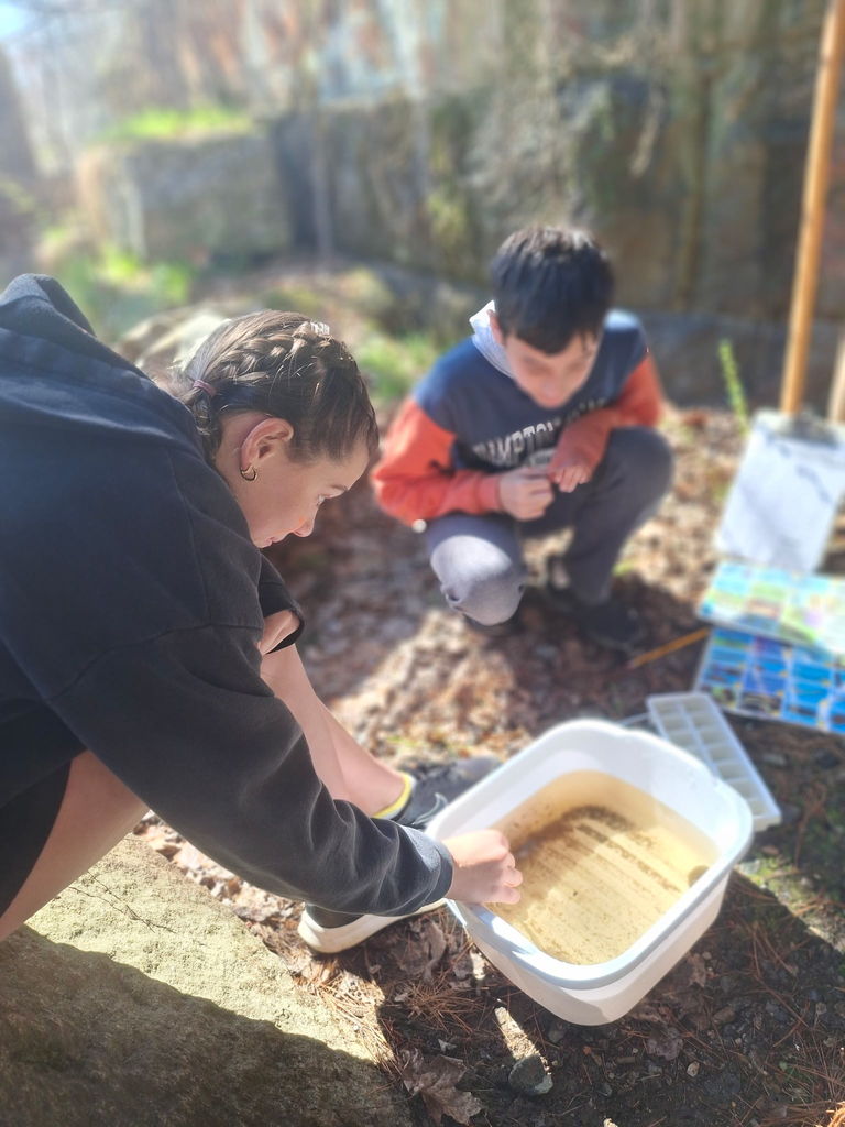 Three students testing the river water
