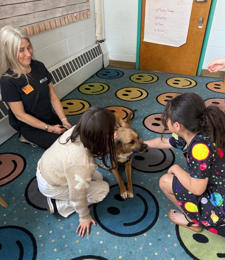 Students with Charlotte, from SoRock, and Jaxson the therapy dog.