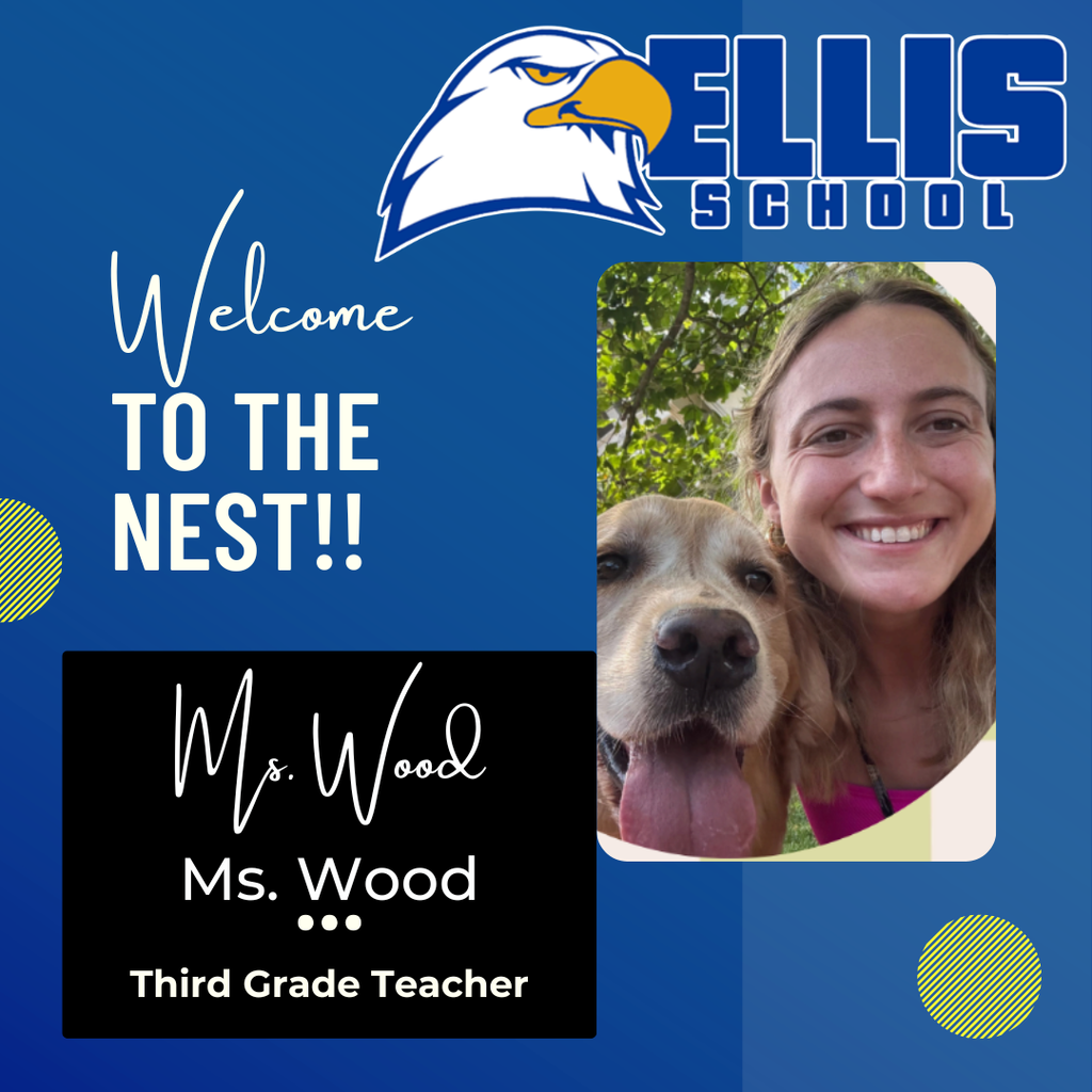 Picture of Ms. Wood, a new third grade teacher at Ellis School. Ms. Wood is smiling next to her dog, a golden retriever.
