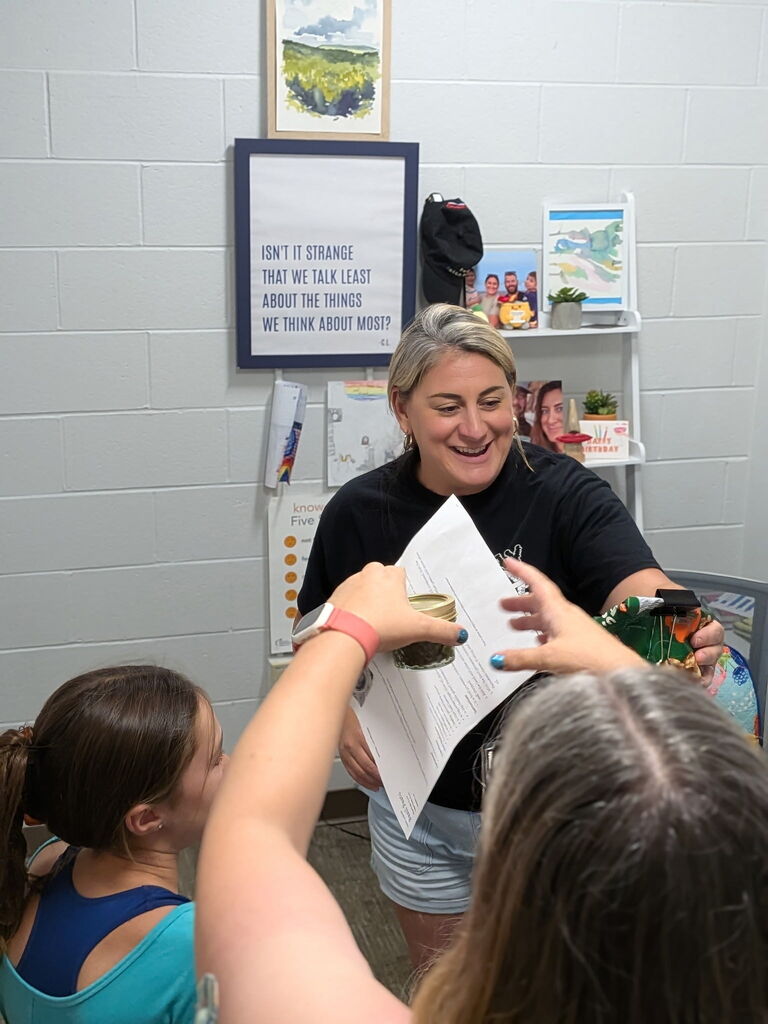 Gifting Ms. Perkins some fresh pesto