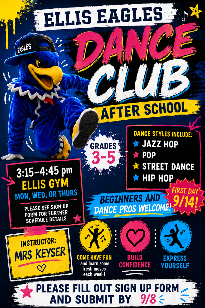 Dance club 3:15-4:45pm in the gym. Please submit your interest by 9/8.