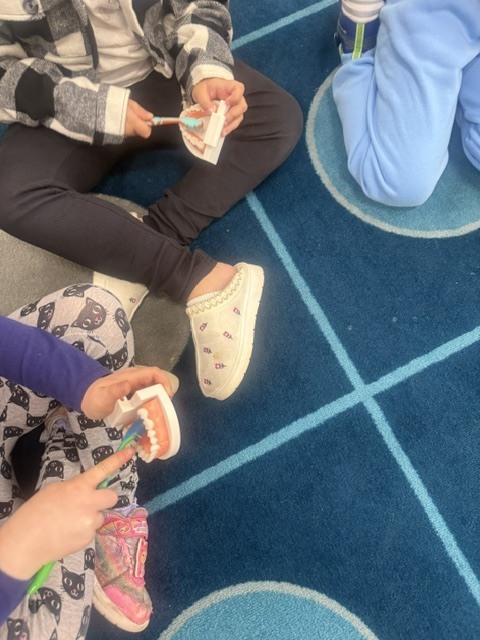 Students practicing brushing