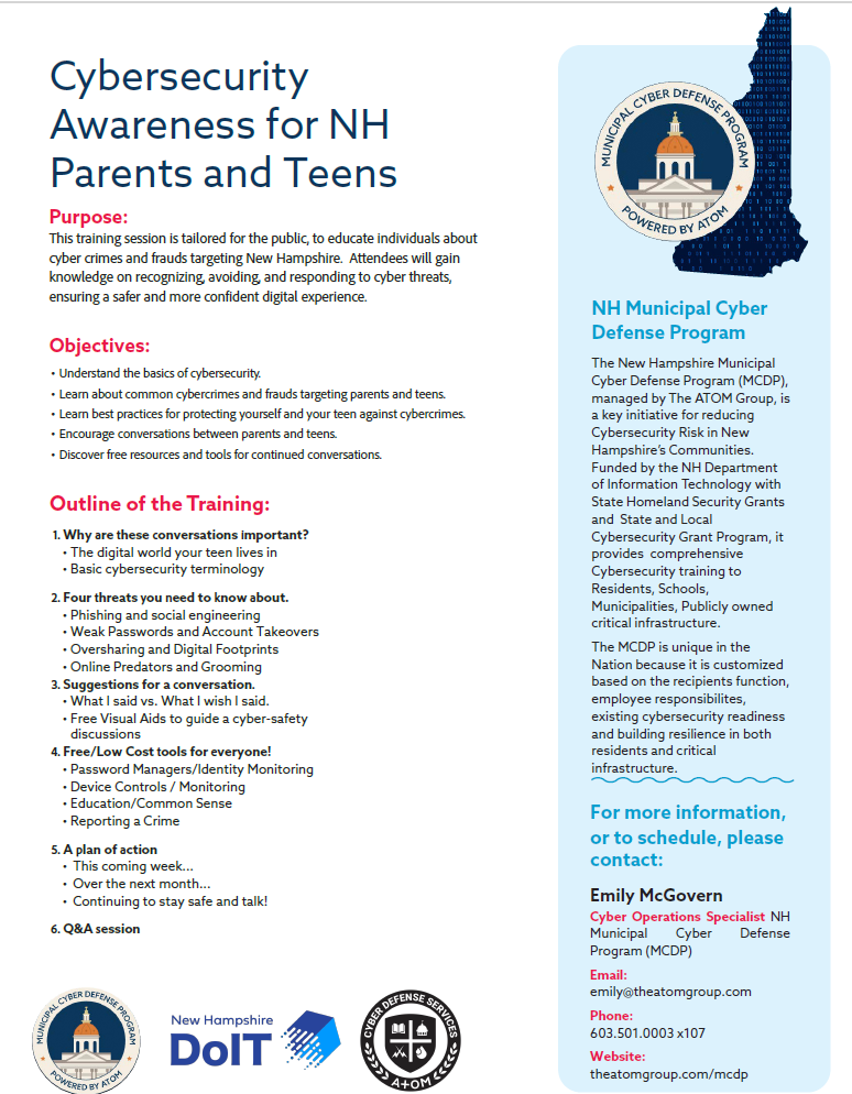 Cybersecurity Awareness for NH Parents and Teens