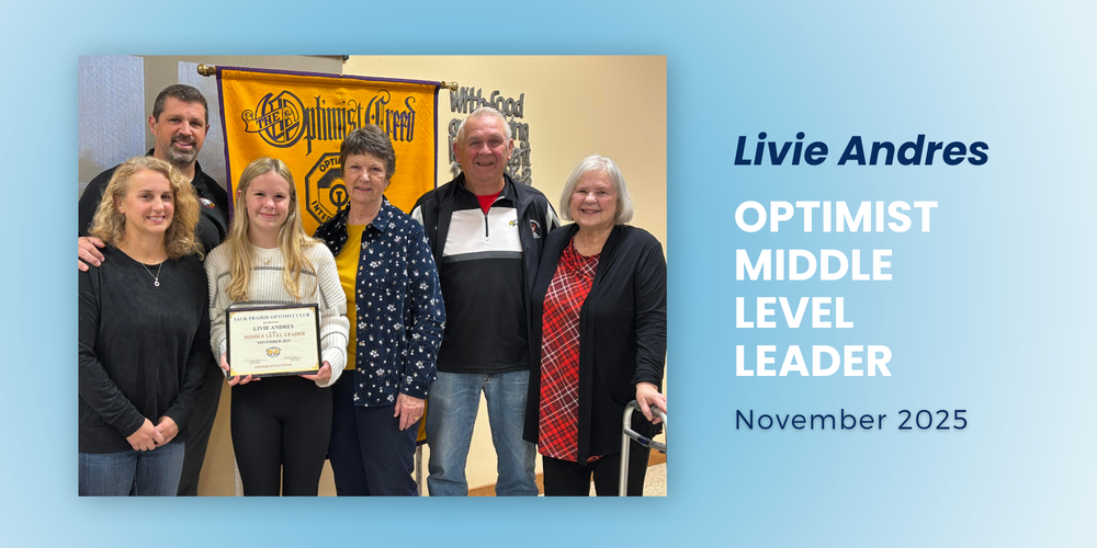 Andres is Optimist Middle Level Leader for November 