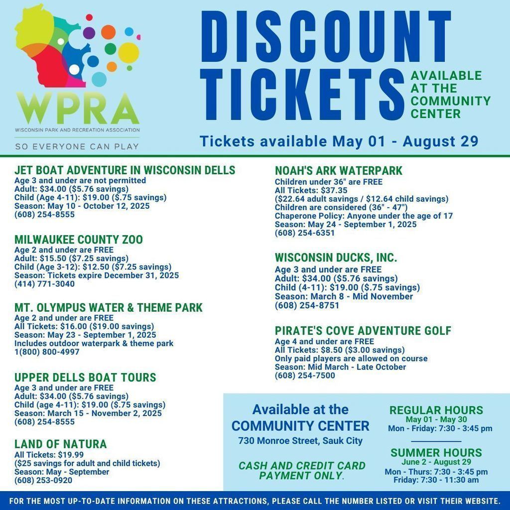 WPRA Discount Tickets Available at the Community Center