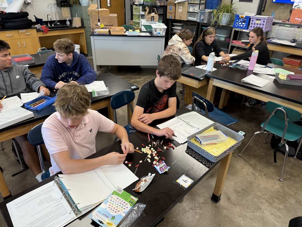 Two students working together to create a 3D DNA structure 