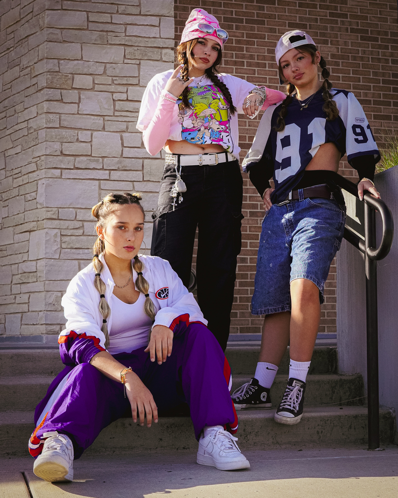 Three students in 90s Vibes for Decades Day
