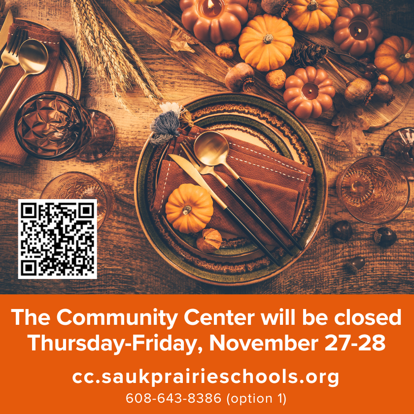 Community Center will be closed November 27-28