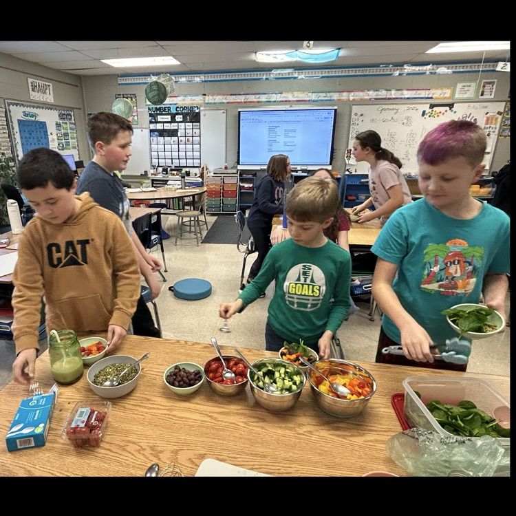 While studying the Maya, Aztec, and Inca civilizations, 5th graders learned about many foods indigenous to the Americas. They enjoyed some of these yummy foods on Friday by making Rainbow Vegetable Quinoa Bowls with a citrus vinaigrette.
