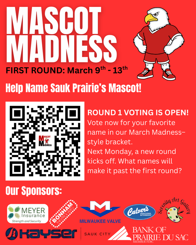 voting instructions for Mascot naming contest with QR code.