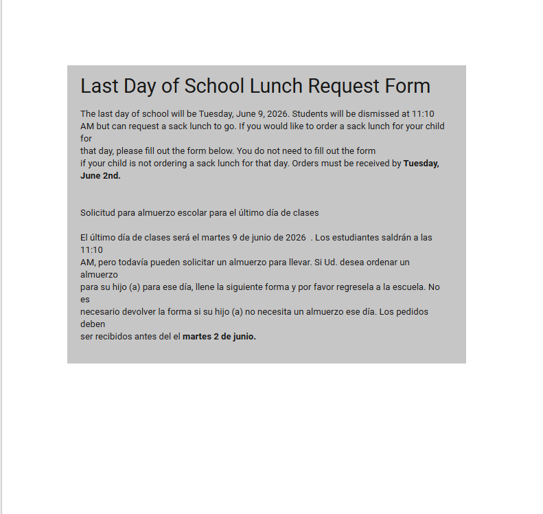 Last day - Sac lunch form 