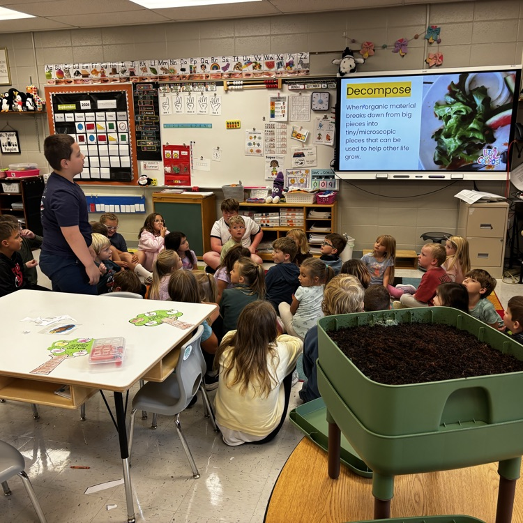 Fifth grade leaders presenting to kindergarten.