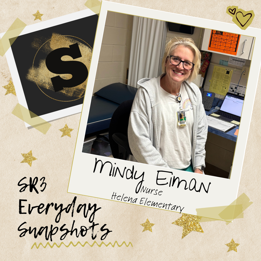 Image of Helena Nurse, Mindy Eiman sitting in her office.  Decorative background reads 'SR3 Everyday Snapshots"