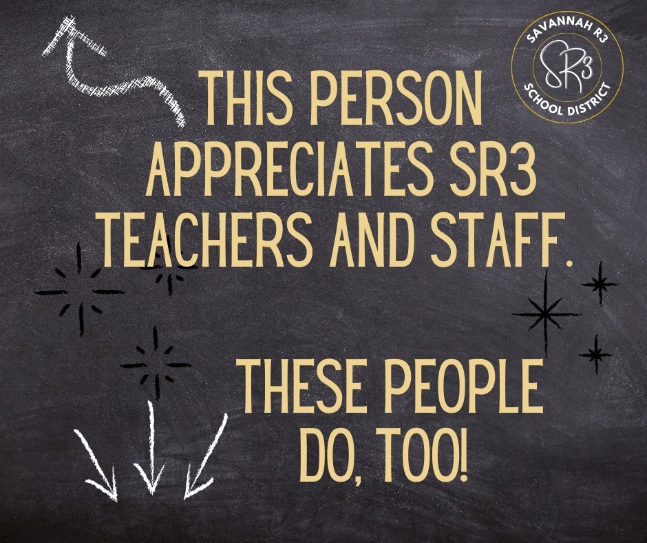 Chalkboard-style graphic with gold heart reading “This person appreciates teachers and staff because…”