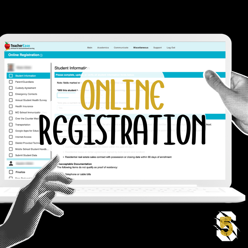 Graphic of a laptop displaying Savannah R3's TeacherEase Online Registration portal with “Online Registration” text.