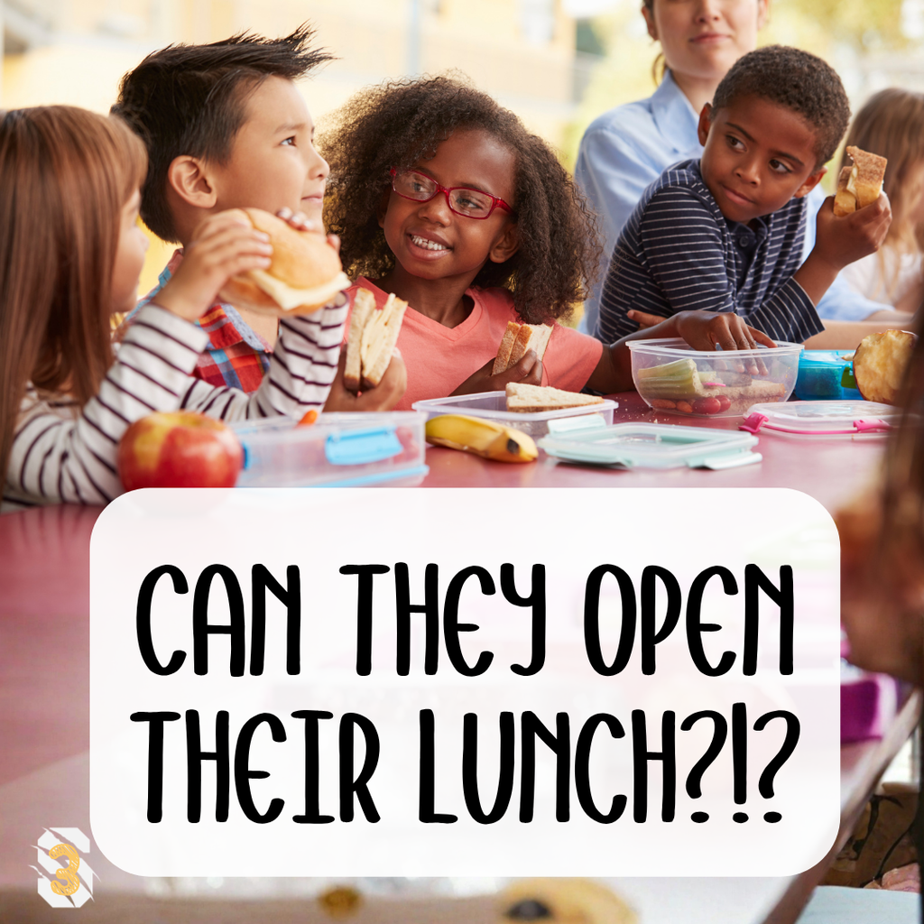 Students eating packed lunches at school with the text, “Can they open their lunch?!?” Countdown shows 3 days.