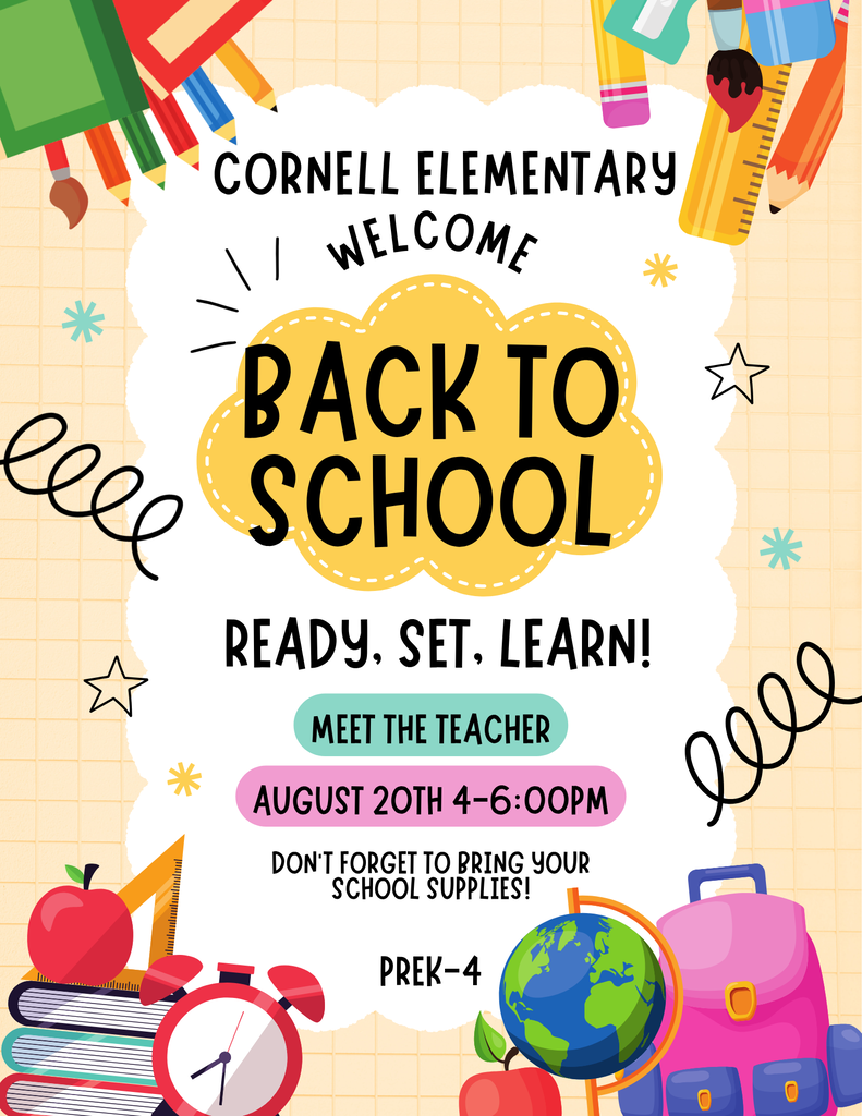Join us on back to school night! August 20th from 4:00-6:00PM This event is for Pre-k thru 4th grade!!