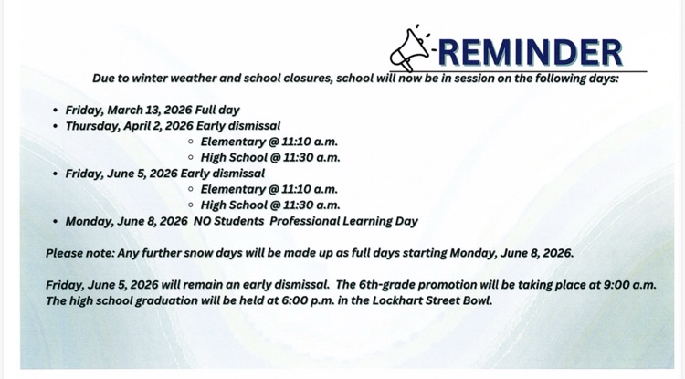 snow make-up day schedule