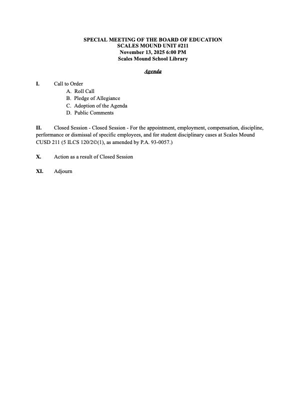 Special Meeting of the BOE