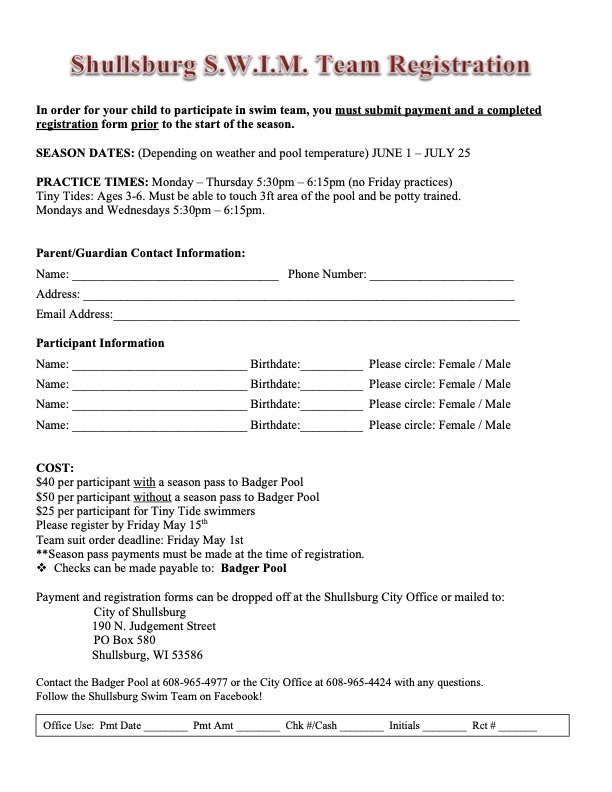 SWIM Team Registration