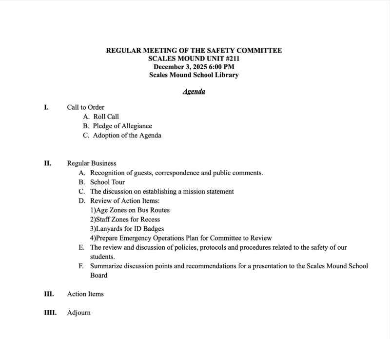 Safety Committee Agenda