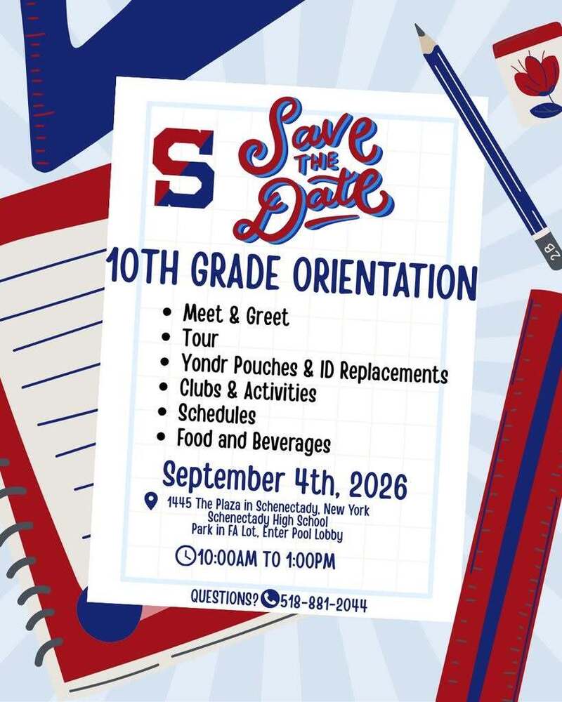Flyer: Schenectady High School 10th Grade Orientation September 4, 2026